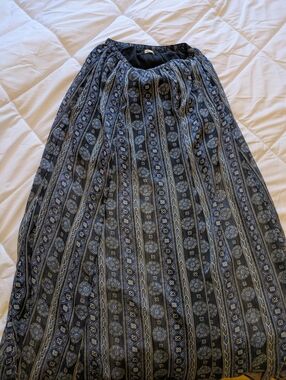 Hollister Navy and Light Blue Patterned Maxi Skirt